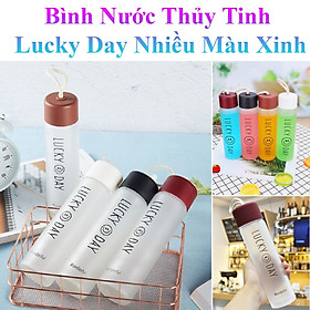 Bình Nước Thủy Tinh Lucky Day Nhiều Màu Xinh Dung Tích 350Ml