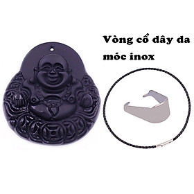 Mặt dây chuyền Phật Di lặc (đồng tiền) đá đen 4.6 cm ( size lớn ) kèm vòng cổ dây da đen + móc inox trắng, mặt dây chuyền Phật cười