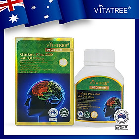 Hình ảnh Viên uống Bổ Não, Vitatree Ginkgo 6000 Mg with CQ10 50mg - Hộp 60 Hỗ Trợ Điều Trị Thiểu Năng Tuần Hoàn Não, Thiếu Máu Não Gây Đau Đầu, Chóng Mặt, Rối Loạn Tiền Đình, Ù Tai, MấtNgủ, Suy Giảm Trí Nhớ.