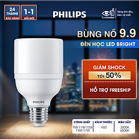 Bóng đèn Philips LED Bright E27 bảo vệ mắt, ánh sáng vàng, ánh sáng trắng (01 bóng)