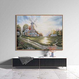 Tranh canvas phong cách sơn dầu - Phong cảnh Cối xay gió - PC011