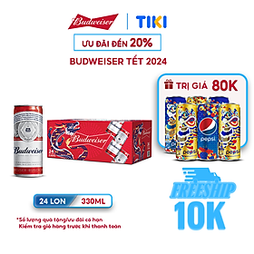 Hình ảnh Thùng 24 Lon Bia Budweiser Chính Hãng (330ml/ lon) - Phiên Bản Tết 2024