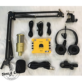Mua Combo Livestream Thu Âm Mic AQ220 Sound Card K10 2020 Phiên bản tiếng anh Chân kẹp mic Tai nghe chụp