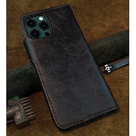 Bao da cho ·điện thoại 12 pro max, 13 pro max handmade dạng ví da bò thật