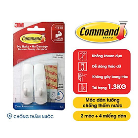 Mua Móc dán tường chống thấm nước Command 3M vỉ 2 cái cỡ vừa chịu lực 1.3kg - Độ bền cao  bám cực chắc  tháo cực dễ 17001B