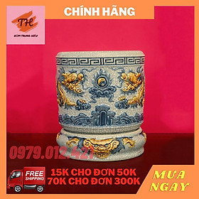 Bát hương Bát Tràng men rạn đắp nổi 25cm