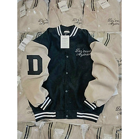 Áo Khoác Nhung Tăm Jacket Varsity Form Rộng Gonz, Áo khoác bomber nhung may 2 lớp lót dù logo thêu đẹp, áo khoác nhung chữ D hình thật shop tự chụp