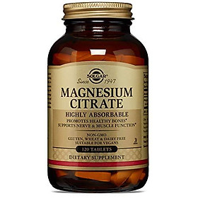 Solgar Magnesium Citrate, 120 Tablets - Promotes Healthy Bones - Supports Nerve & Muscle Function - Non GMO, Vegan, Gluten Free, Dairy Free, Kosher - 60 Servings
