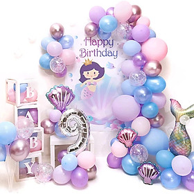 Bộ bong bóng trang trí sinh nhật tiên cá - Mermaid birthday set balloon tcl56
