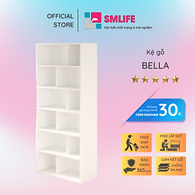 Kệ sách gỗ hiện đại SMLIFE Bella | Gỗ MDF dày 17mm chống ẩm | D90xR40xC200cm