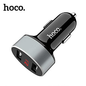 Tẩu sạc nhanh oto Hoco z26 2 cổng - cốc sạc trên xe hơi có màn hình hiển thị -hàng chính hãng