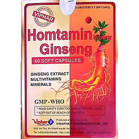 Bổ sung vitamin - nhân sâm giảm mệt mỏi - suy nhược cơ thể Homtamin Ginseng Viphar Hộp 60 viên - Hạn sử dụng 04/2024