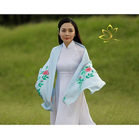 Khăn Lụa Bảo Lộc Vẽ Tay Rose SenSilk180x55cm, Hand Drawing Silk Scarf, 100% Silk made in Vietnam