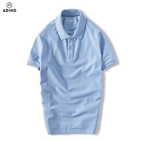 Áo polo nam ADINO màu xanh nhạt phối viền chìm vải cotton co giãn dáng