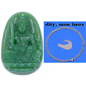 Mặt Phật Văn thù đá thạch anh xanh lá 3.6 cm kèm móc và dây chuyền inox, Mặt Phật bản mệnh