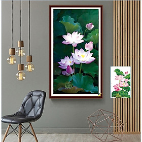 tranh đính đá Hương sen thanh khiết 50x90cm - chưa đính