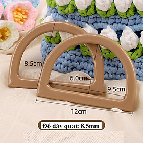 1 cặp quai giỏ xách màu gỗ dùng làm túi handmade, quai xách chữ D chất nhựa nhẹ dễ cầm