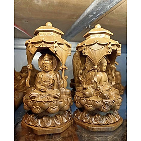 Mua Tượng phật tam thánh bằng gỗ bách xanh thơm nức kt 15×7×6cm