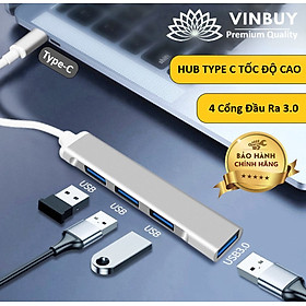 HUB TYPE C Và HUB USB Tốc Độ Cao Chia 4 Cổng USB 3.0 CV, HUB Chuyển Đổi Dành Cho Macbook Pro, Laptop, PC, Hỗ Trợ OTG Kết Nối Điện Thoại, Sạc Pin, Kết Nối Đa Năng Ổ Cứng, Bàn Phím, Chuột, Máy In, Thiết Bị Ổ Chia USB - Hàng Chính Hãng