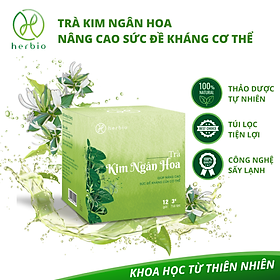 Trà Thảo Mộc Tăng Miễn Dịch Kim Ngân Hoa Herbio - Giúp kháng khuẩn, tăng cường sức đề kháng, bảo vệ cơ thể khỏe mạnh (12 túi lọc x 3gram)