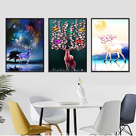 Mua Tranh Hươu Nghệ Thuật Trang Trí Tường - Tranh Canvas Bộ 3 Bức Treo Tường Giá Rẻ