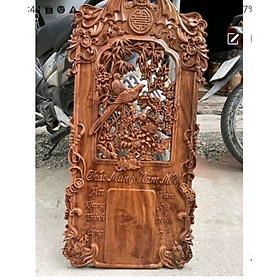 Đốc lịch treo tường trạm cặp chim uyên ương bằng gỗ hương đá kt 37×77×3cm