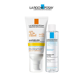 Bộ Đôi Kem Chống Nắng Giúp Bảo Vệ Da Dành Cho Da Bóng Dầu, Dễ Nổi Mụn La Roche-Posay Anthelios Anti-Imperfection 50ml & Nước Tẩy Trang Cho Da Nhạy Cảm Micellar Water 50ml