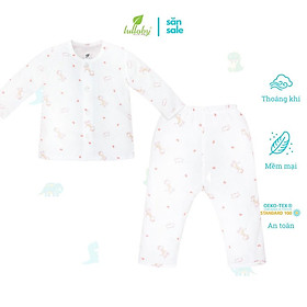 Bộ quần áo cài giữa dài tay Lullaby bé gái NH605P Trắng