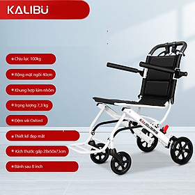 Xe lăn gấp gọn Kalibu chỗ ngồi lớn , siêu nhẹ 7.2 kg, tải trọng 120kg