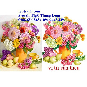 Tranh thêu chữ thập bình hoa cỡ nhỏ khoe sắc LV3408 chưa thêu