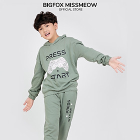 Quần áo thu đông cho bé trai Bigfox Miss Meow, bộ nỉ có mũ hooddie style Hàn Quốc size đại trẻ em 8,10,11 tuổi 40kg