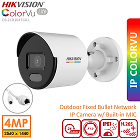 Camera IP COLORVU Lite HIKVISION DS-2CD1047G0-L 4MP có màu ban đêm, hỗ trợ đèn trợ sáng 30m - Hàng chính hãng