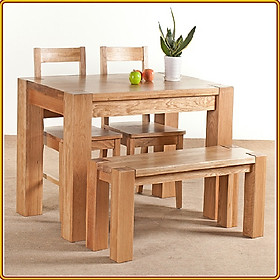 Bộ bàn ghế phòng ăn gỗ sồi Tundo màu vàng tự nhiên 1m2 kèm 2 ghế 2 nan và 1 băng 