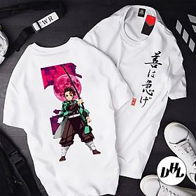 Áo thun trắng Anime, Manga Uchiha Thanh g diệt quỷ Tanjiro cầm kiếm 02, Unisex Nam Nữ có Size áo từ 25-95kg