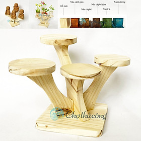 Kệ trang trí để mô hình gỗ tự nhiên, kệ gỗ decor mini để bàn 4 tầng để tượng chú tiểu mini, kệ sen đá decor trang trí