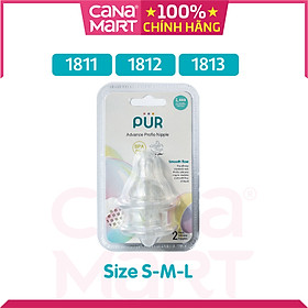 Combo 2 núm ti PUR Advanced cho bình sữa cổ thường size M (1812) dành cho bé từ 3-6 tháng
