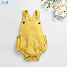 Bộ romper linen lưng chun cho bé trai bé gái Haki, bộ body cho bé, baby bodysuit, set áo liền quần cho bé từ 6-13kg BL001