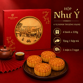 Bộ hộp Bánh trung thu Như Ý 4 bánh 2 trứng 220g - Thành Long - 880g - tặng 1 hộp trà - VIỆT NAM