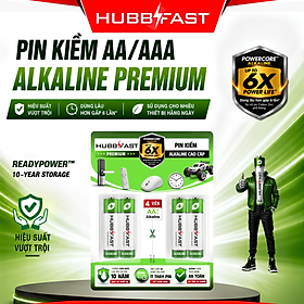 Pin Kiềm AA/AAA HubbFast Premium - Pin Alkaline Cao Cấp Vỉ 4 Viên AA/AAA 1.5V, Dùng Lâu Hơn Gấp 6 Lần Pin Thường, Lưu Trữ 10 Năm, Không Thủy Ngân, Chống Rò Rỉ - Cho Remote Chuột Đồng Hồ Đồ Chơi Xe Điều Khiển Khóa Cửa