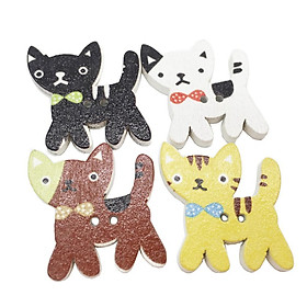 50pcs Mixed Cartoon Cat Shape 2 Hole Wooden Buttons for DIY Sewing Crafting
