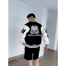 Áo khoác dù bomber logo in Black Miack đẹp, tay phối màu trẻ trung cá tính,Áo khoác bomber tay phối cam in logo ulzzang