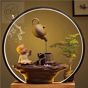 Mua Thác Nước Phong Thủy Kèm Đèn Led Chú Tiểu Uống Trà Trang Trí Phòng Khách Phòng Làm Việc Cao Cấp