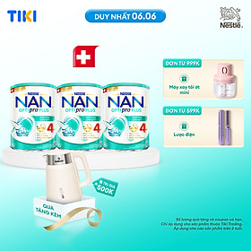 Bộ 3 lon Sữa bột Nestlé NAN OPTIPRO PLUS 4 800g/lon với 5HMO giúp tiêu hóa tốt + Tăng cường đề kháng (Bé 2-6 tuổi) - Tặng Ấm đun siêu tốc Kalpen