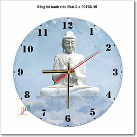 Đồng hồ treo tường, đồng hồ tranh treo tường hình phật, đồng hồ dạng tròn, đồng hồ độc lạ, đồng hồ treo phòng khách, phòng ngủ, nhà bếp, đồng hồ tranh quà tặng Phát Gia PGT38-45