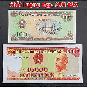 Mua Cặp 2 tờ 100 đồng 1991 và 10000 đồng đỏ 1993 giấy cotton xưa  MỚI 99%   sưu tầm