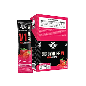 Bột Whey Protein BIG GYMLIFE V1 STRAWBERRY Bảo Long (Hộp 10 gói x 30g) - Hàng Chính Hãng