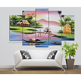 Mua Bộ 5 tấm tranh treo tường Đồng Quê T3M-11515 /Gỗ nhập khẩu Hàn Quốc-Bo viền chống lóa ẩm mốc mối mọt - Bộ 5 tấm rộng 1 5M