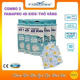 [COMBO 3 HỘP - FAMAPRO 4D KIDS] - Khẩu trang trẻ em kháng khuẩn cao cấp Famapro 4D KIDS tiêu chuẩn KF94 (10 cái/ hộp)