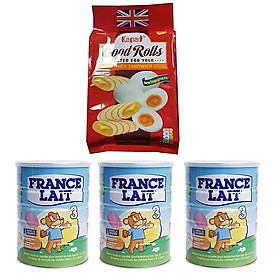 Combo 3 hộp Sữa bột France Lait số 3 (900g) - Dinh dưỡng cho trẻ từ 1 -3 tuổi - Tặng kèm 01 gói bánh quế cuộn hiệu Kapad 320g vị trứng muối