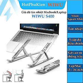 Giá đỡ Aluminum Wiwu S400 cho Macbook laptop 13 inch đên 15.5 inch giúp tản nhiệt thiết kế nhôm nguyên khối - Hàng nhập khẩu - Bạc